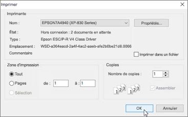 Cliquez sur OK pour imprimer