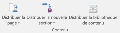 Icônes dans l’onglet Bloc-notes pour la classe, notamment Distribuer la page, Distribuer la nouvelle section et Distribuer la bibliothèque de contenu.