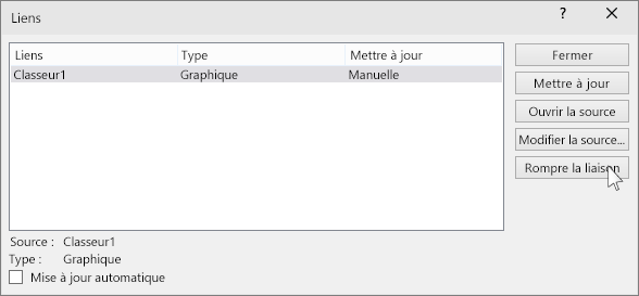 Option Rompre la liaison dans PowerPoint