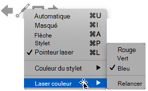 Vous pouvez choisir le rouge, le vert ou le bleu pour la couleur du pointeur laser