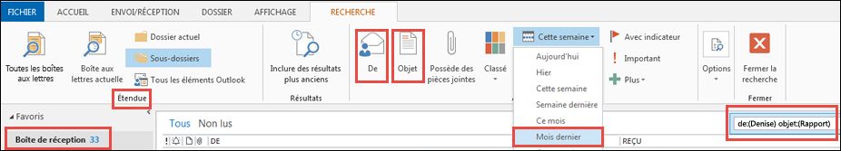 Exemple d’options des outils de recherche