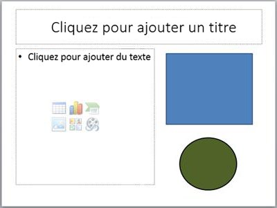 Diapositive avec deux espaces réservés et deux objets distincts