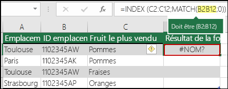 Erreur #NOM? provoquée par l’absence de deux-points dans une référence de plage