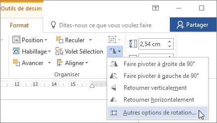 Autres options de rotation dans le menu Rotation