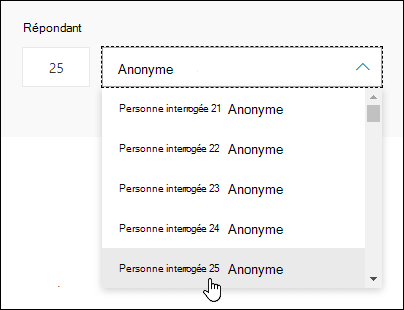 Entrez un nombre spécifique dans la zone de recherche du répondant pour voir les détails de la réponse de cette personne dans Microsoft Forms