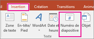 affiche le bouton numéro de diapositive sur le ruban dans PowerPoint