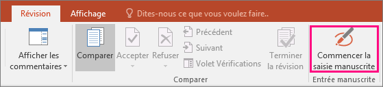 Bouton Commencer la saisie manuscrite dans l’onglet Révision dans Office