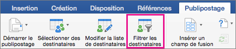 Cliquez pour filtrer la liste de fusion et publipostage