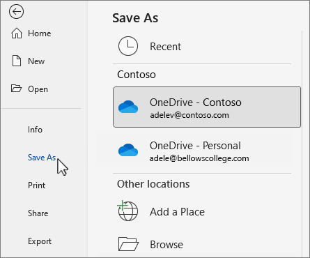 Boîte de dialogue Enregistrer sous montrant OneDrive