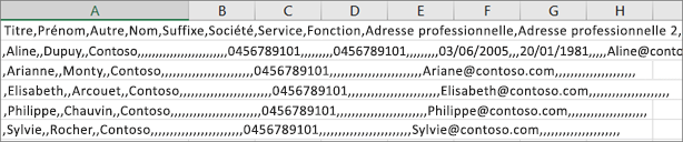 Exemple de fichier .csv enregistré au format .xls.