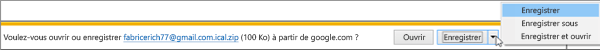 Sélectionnez un emplacement pour enregistrer votre calendrier Google exporté.