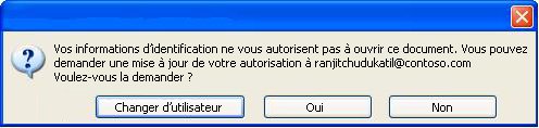 Boîte de dialogue dans Word indiquant qu’un document à autorisation limitée a été transmis à une personne non autorisée