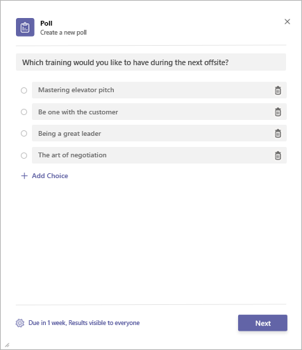 Création d’un sondage dans l’application Sondage de Microsoft Teams