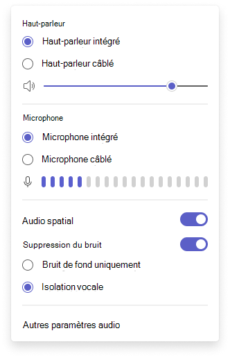 Menu volant audio pour la reconnaissance vocale