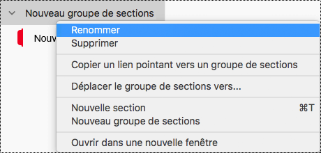 Renommer un groupe de sections dans OneNote pour Mac