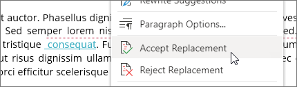 Cliquez avec le bouton droit pour accepter ou rejeter une modification.