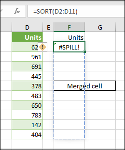 #SPILL ! erreur – Déversement dans la cellule fusionnée