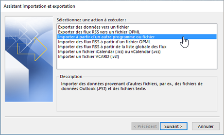 Assistant Importation et Exportation - Importer à partir d’un autre programme ou fichier