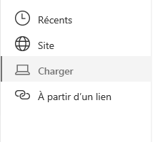 Capture d’écran de la sélection d’emplacement de fichier dans Sharepoint.