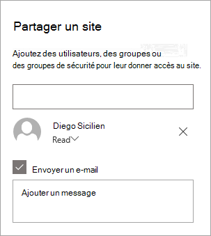 Ajout d’une personne dans le volet Partager le site