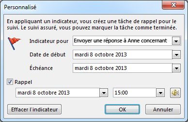 Boîte de dialogue Personnalisé pour définir des rappels, des dates de début et de fin