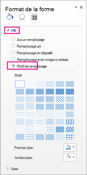 Sélection du remplissage du modèle dans le volet Format de la forme