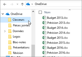 Explorateur Windows, dossier OneDrive, fichiers Excel