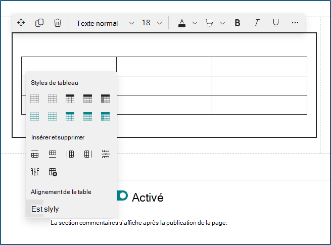 capture d’écran du volet styles de tableau en détail