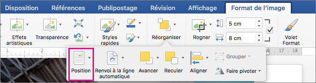 Cliquez sur Position pour définir la position du tableau par rapport au texte environnant.