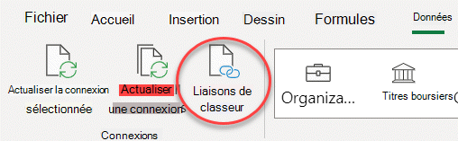 Commande Liens de classeur sur le ruban