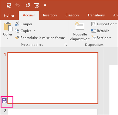 Icône indiquant qu’un autre utilisateur collabore sur une diapositive dans PowerPoint 2016