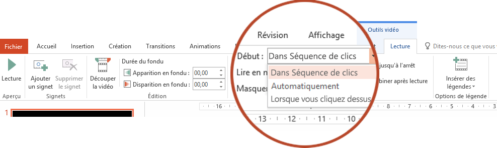 Les options de lecture d’une vidéo à partir de votre PC sont les suivantes : avec une séquence de clics, automatiquement ou lorsque vous cliquez dessus