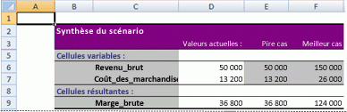 Rapport de synthèse de scénarios Excel