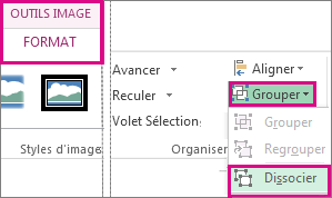 Bouton Dissocier sous l’onglet Outils Image