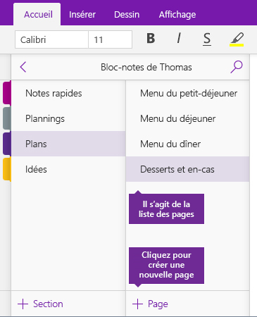 Capture d’écran du bouton Ajouter une page dans OneNote