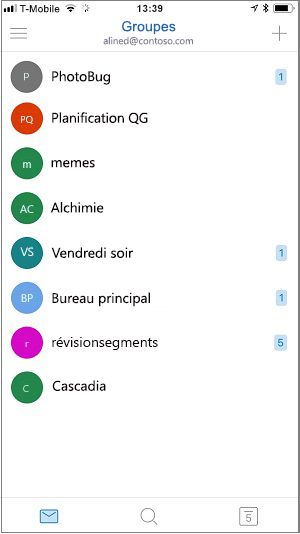 Écran d’accueil de l’application mobile des groupes