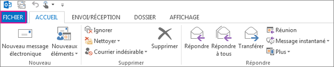 Apparence du ruban dans la version de bureau d’Outlook.