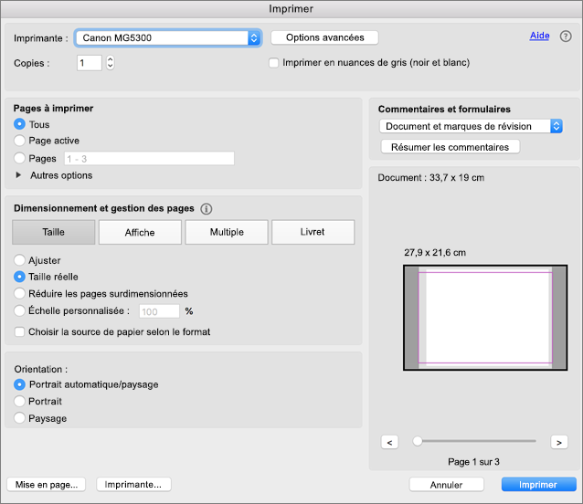 Choisissez les paramètres d’impression dans la boîte de dialogue Imprimer