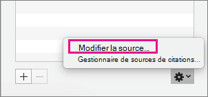 Option Modifier la source mise en évidence dans le volet Citations