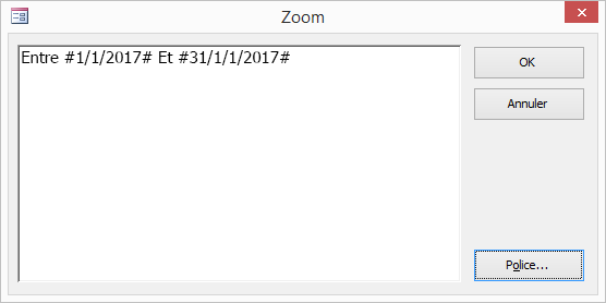 Expression dans la boîte de dialogue Zoom