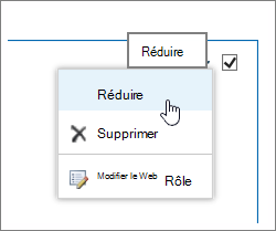 Menu De part Web Part avec réduire mis en évidence