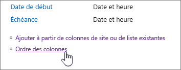 Ordre des colonnes de type de contenu de liste