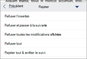 Rejeter les modifications suivies