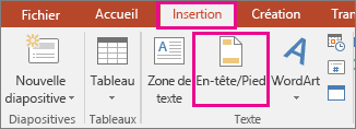 affiche les commandes Insertion > En-tête de PowerPoint