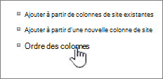 Ordre des colonnes contenu de site sélectionné