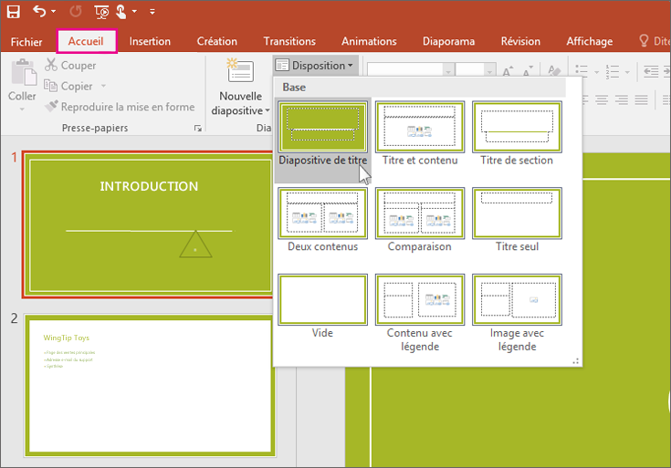 Dispositions de diapositive dans PowerPoint