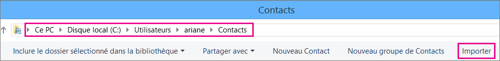 Accédez au dossier Contacts, puis sélectionnez Importer.