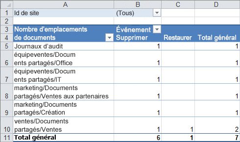 Synthèse des données d’audit dans un tableau croisé dynamique