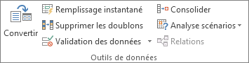 Groupe Outils de données sous l’onglet Données