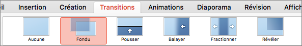Options de l’onglet Transitions
